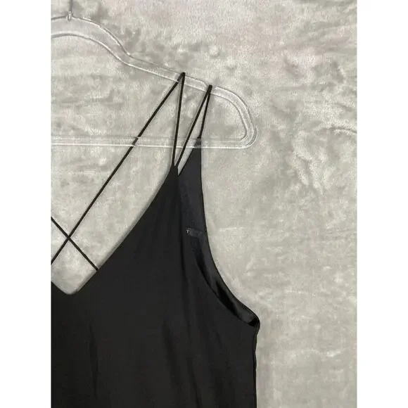 H&M V-Neck Cross Strap Wrap Skirt Fringe Evening Wear Party Dress Black Sz Large - Picture 4 of 9